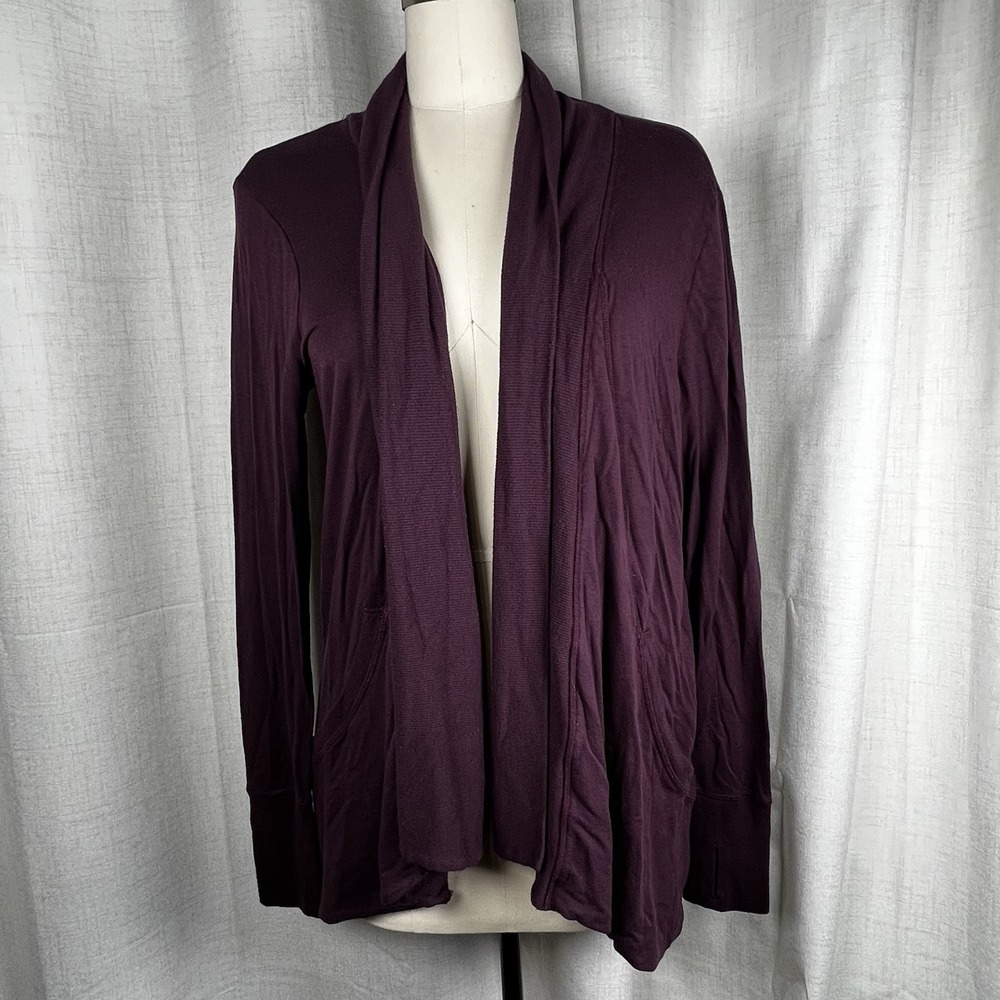 Athleta Women's Large Petite LP Pranayama Wrap Open Cardigan Purple Burgandy